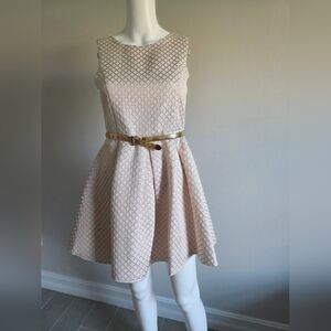 Place Elegant Cream Mini Dress with Gold Belt